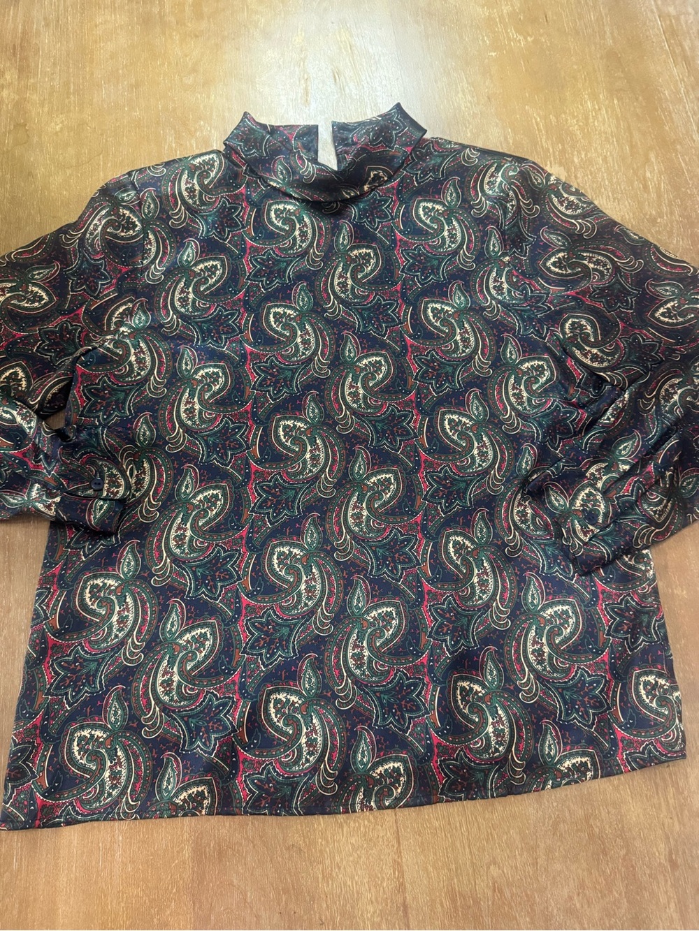 Paisley Mock-Neck Blouse in Black and Green